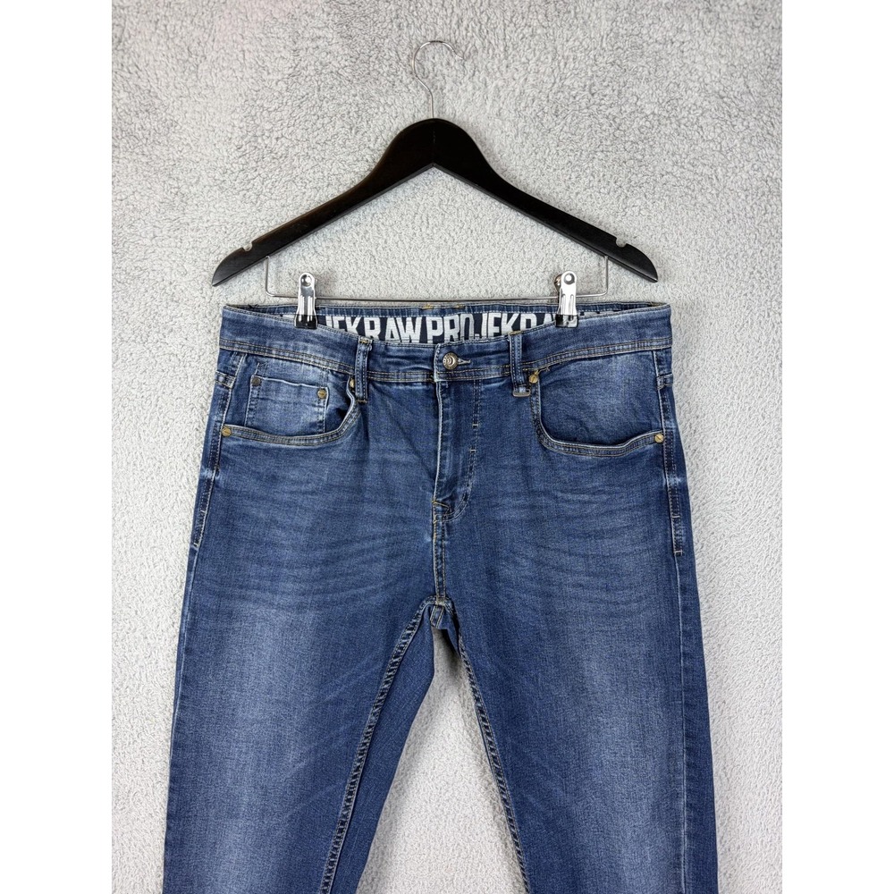 Projek Raw Jeans Men 34x30 Blue Medium Wash Slim Tapered Stretch Denim Rugby Men